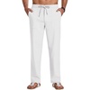 COOFANDY Men Cotton Linen Pants Casual Drawstring Summer Beach Dress Pant | Elastic Waist Drawstring, Lightweight, Soft, Breathable, Straight Leg, Buttoned Back Pockets, Summer Beach Vocation Trousers(White)