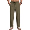 COOFANDY Men Cotton Linen Pants Casual Drawstring Summer Beach Dress Pant | Elastic Waist Drawstring, Lightweight, Soft, Breathable, Straight Leg, Buttoned Back Pockets, Summer Beach Vocation Trousers(Olive Green)