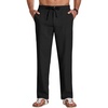 COOFANDY Men Cotton Linen Pants Casual Drawstring Summer Beach Dress Pant | Elastic Waist Drawstring, Lightweight, Soft, Breathable, Straight Leg, Buttoned Back Pockets, Summer Beach Vocation Trousers(Black)