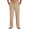 COOFANDY Men Cotton Linen Pants Casual Drawstring Summer Beach Dress Pant | Elastic Waist Drawstring, Lightweight, Soft, Breathable, Straight Leg, Buttoned Back Pockets, Summer Beach Vocation Trousers(Khaki)