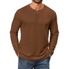 COOFANDY Men’s Waffle Henley Shirts Long Sleeve Casual Basic T-Shirt Lightweight Knit Pullover Shirt(Light Brown)
