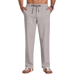 COOFANDY Men Cotton Linen Pants Casual Drawstring Summer Beach Dress Pant | Elastic Waist Drawstring, Lightweight, Soft, Breathable, Straight Leg, Buttoned Back Pockets, Summer Beach Vocation Trousers(Light Grey)
