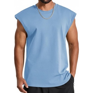 COOFANDY Men Workout Tank Tops Cotton Sleeveless T Shirts Gym Muscle Tee | Oversized Cut Off Shirt, Soft Comfortable Fabric, Basketball Sleeveless Tee Loose Fit for Summer Sport, Stylish Streetwear(Light Blue)