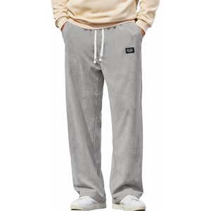 COOFANDY Mens Casual Corduroy Pants Baggy Sweatpants Loose Fit Wide Leg | Elastic Waist, Drawstring, Relaxed fit, Straight Leg, Deep Side Pockets, Midweight Corduroy Fabric, Fall Winter Fashion(Light Grey)