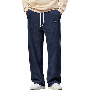 COOFANDY Mens Casual Corduroy Pants Baggy Sweatpants Loose Fit Wide Leg | Elastic Waist, Drawstring, Relaxed fit, Straight Leg, Deep Side Pockets, Midweight Corduroy Fabric, Fall Winter Fashion(Navy Blue)