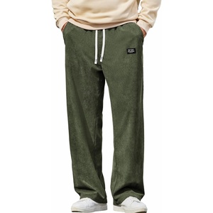 COOFANDY Mens Casual Corduroy Pants Baggy Sweatpants Loose Fit Wide Leg | Elastic Waist, Drawstring, Relaxed fit, Straight Leg, Deep Side Pockets, Midweight Corduroy Fabric, Fall Winter Fashion(Green)