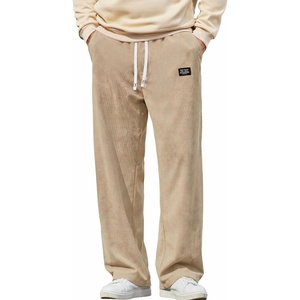 COOFANDY Mens Casual Corduroy Pants Baggy Sweatpants Loose Fit Wide Leg | Elastic Waist, Drawstring, Relaxed fit, Straight Leg, Deep Side Pockets, Midweight Corduroy Fabric, Fall Winter Fashion(Khaki)