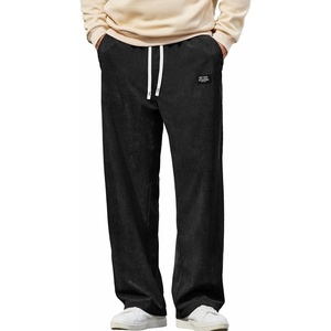 COOFANDY Mens Casual Corduroy Pants Baggy Sweatpants Loose Fit Wide Leg | Elastic Waist, Drawstring, Relaxed fit, Straight Leg, Deep Side Pockets, Midweight Corduroy Fabric, Fall Winter Fashion(Black)