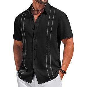 COOFANDY Men’s Cuban Guayabera Shirts Button Down Short Sleeve Linen Shirt | Vacation Shirt, Retro Bowling Shirts, Embroidered Shirt, Untucked Shirts(Black)