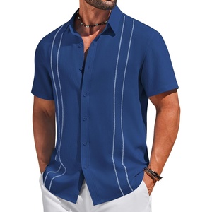 COOFANDY Men’s Cuban Guayabera Shirts Button Down Short Sleeve Linen Shirt | Vacation Shirt, Retro Bowling Shirts, Embroidered Shirt, Untucked Shirts(Royal Blue)