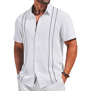 COOFANDY Men’s Cuban Guayabera Shirts Button Down Short Sleeve Linen Shirt | Vacation Shirt, Retro Bowling Shirts, Embroidered Shirt, Untucked Shirts(White)