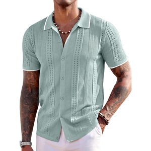 COOFANDY Men’s Knit Shirts Short Sleeve Button Down Polo Shirt Summer Beach | Fashion Knitted Casual Shirt, Breathable Hollow Out, Lightweight, Vacation Season Staple(Classic Ice Green & White)