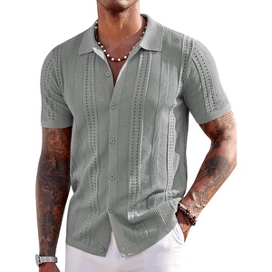 COOFANDY Men’s Knit Shirts Short Sleeve Button Down Polo Shirt Summer Beach | Fashion Knitted Casual Shirt, Breathable Hollow Out, Lightweight, Vacation Season Staple(Light Grey)