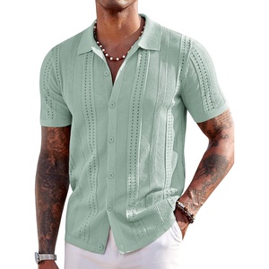 COOFANDY Men’s Knit Shirts Short Sleeve Button Down Polo Shirt Summer Beach | Fashion Knitted Casual Shirt, Breathable Hollow Out, Lightweight, Vacation Season Staple(Ice Green)