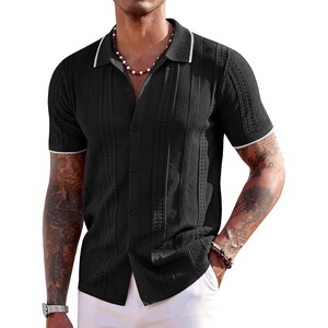 COOFANDY Men’s Knit Shirts Short Sleeve Button Down Polo Shirt Summer Beach | Fashion Knitted Casual Shirt, Breathable Hollow Out, Lightweight, Vacation Season Staple(Classic Black & White)
