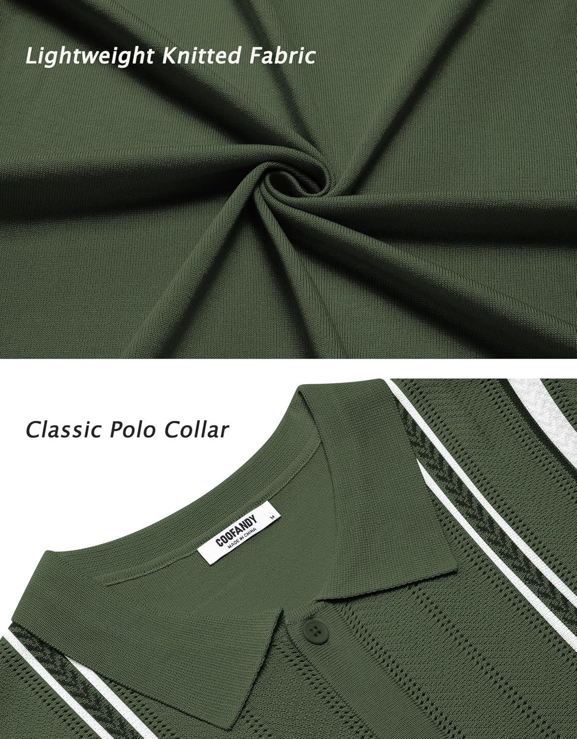 image:imageCOOFANDY Knit Shirts for Men Casual Short Sleeve Button Down Shirts Summer Beach Stretch Fit Collared ShirtsOlive Green