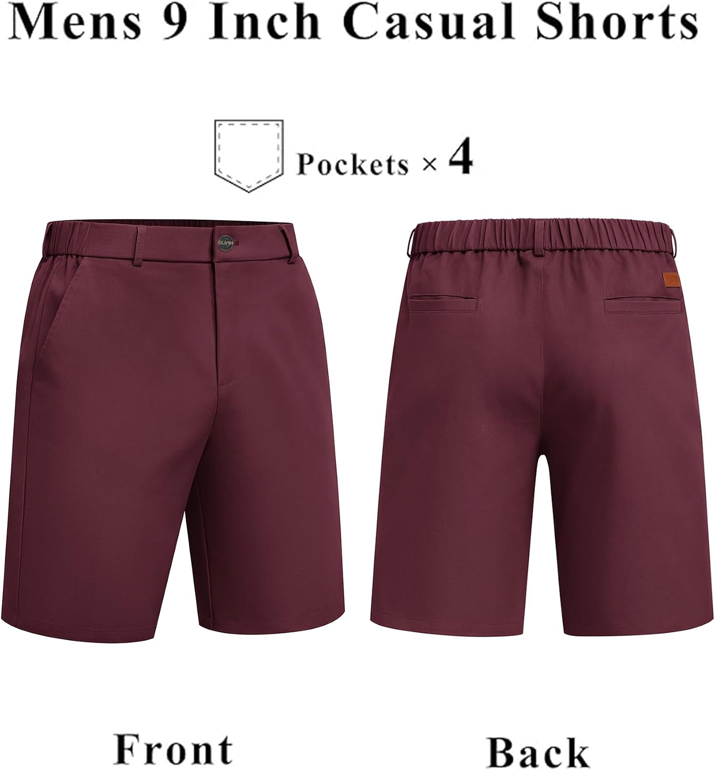 image:imageCOOFANDY Men Short Casual 9 Lightweight Cotton Comfort Stretch Dress Short Stretch Chino Short Lightweight Cotton Summer Shorts Breathable Elastic Waist Flat Front Stretch Dress Shorts Flat FrontWine