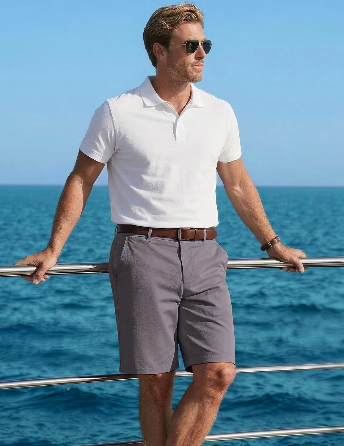 image:imageCOOFANDY Men Short Casual 9 Lightweight Cotton Comfort Stretch Dress Short Stretch Chino Short Lightweight Cotton Summer Shorts Breathable Elastic Waist Flat Front Stretch Dress Shorts Flat FrontDark Gray