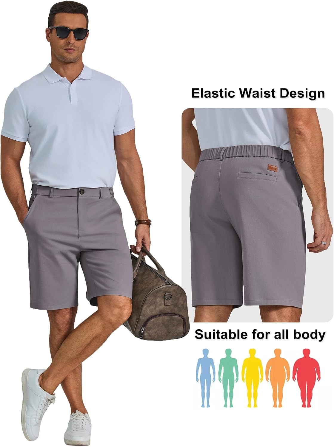 image:imageCOOFANDY Men Short Casual 9 Lightweight Cotton Comfort Stretch Dress Short Stretch Chino Short Lightweight Cotton Summer Shorts Breathable Elastic Waist Flat Front Stretch Dress Shorts Flat FrontDark Gray