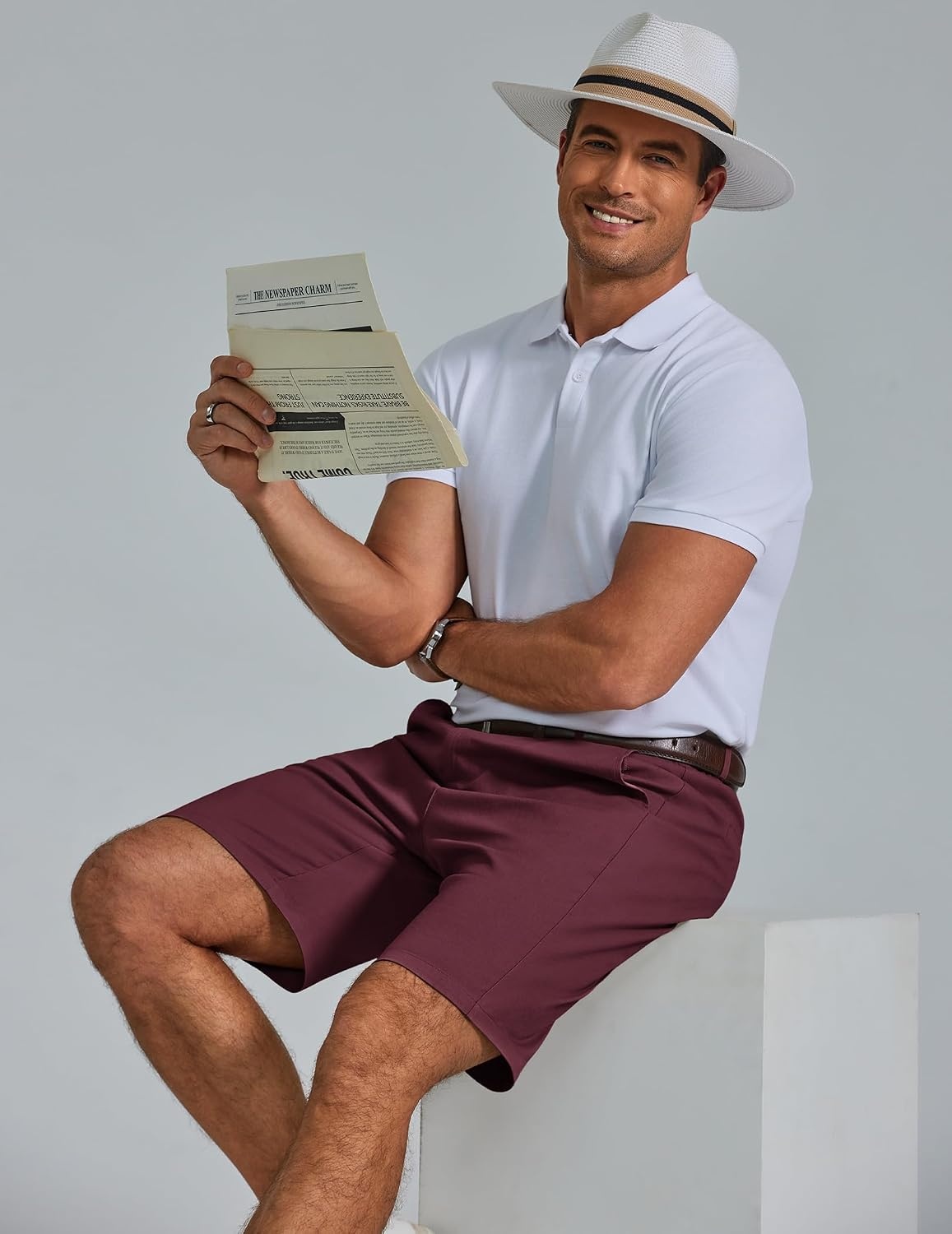image:imageCOOFANDY Men Short Casual 9 Lightweight Cotton Comfort Stretch Dress Short Stretch Chino Short Lightweight Cotton Summer Shorts Breathable Elastic Waist Flat Front Stretch Dress Shorts Flat FrontWine