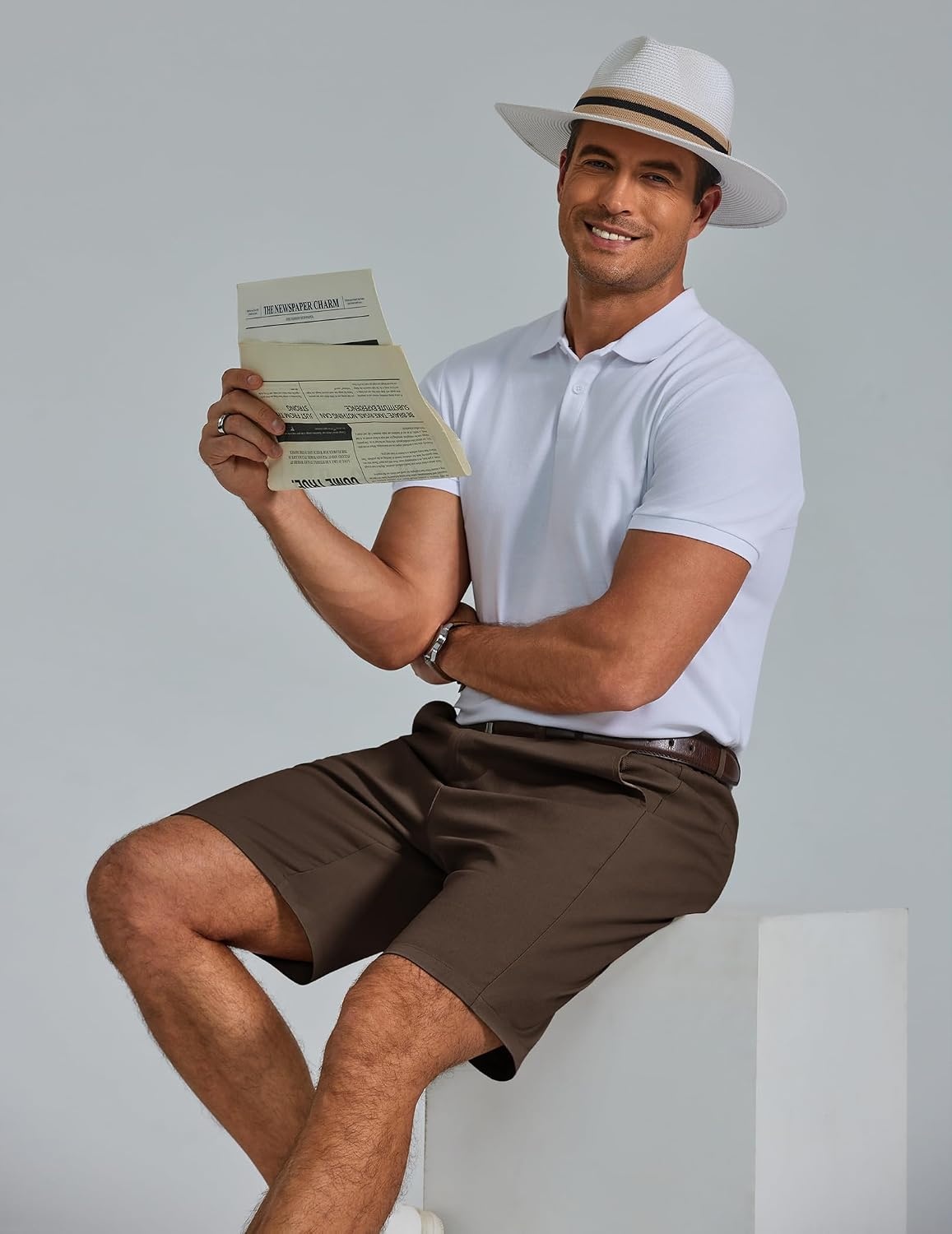 image:imageCOOFANDY Men Short Casual 9 Lightweight Cotton Comfort Stretch Dress Short Stretch Chino Short Lightweight Cotton Summer Shorts Breathable Elastic Waist Flat Front Stretch Dress Shorts Flat FrontBrown