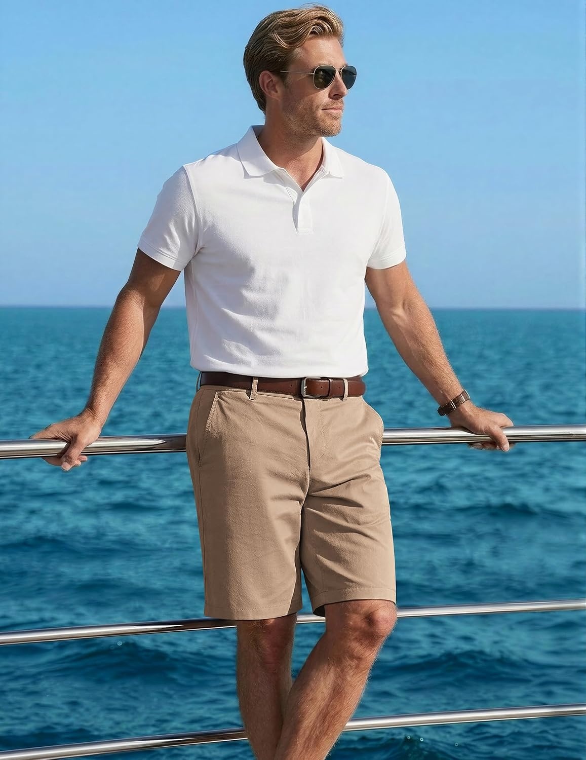 image:imageCOOFANDY Men Short Casual 9 Lightweight Cotton Comfort Stretch Dress Short Stretch Chino Short Lightweight Cotton Summer Shorts Breathable Elastic Waist Flat Front Stretch Dress Shorts Flat FrontKhaki