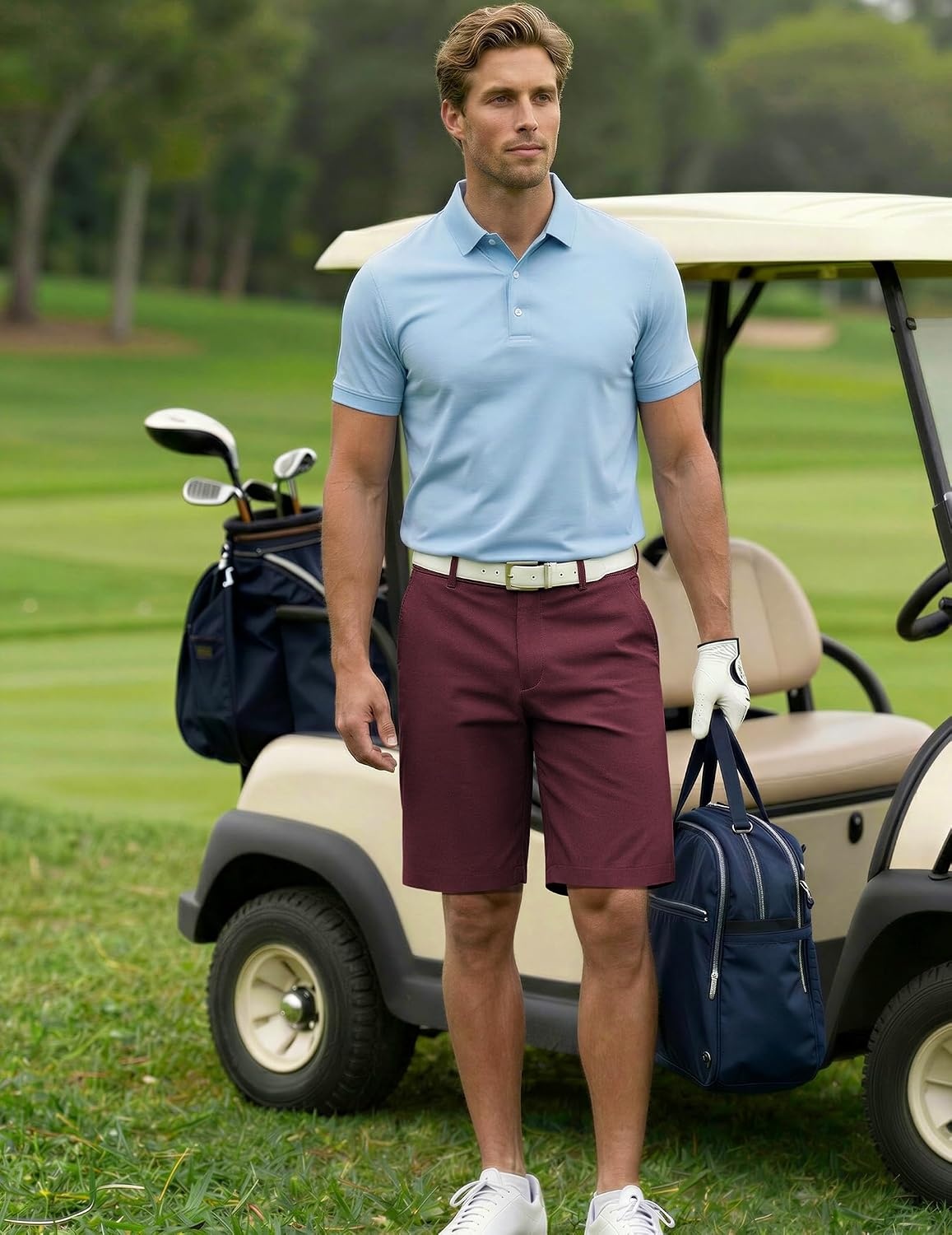 image:imageCOOFANDY Men Short Casual 9 Lightweight Cotton Comfort Stretch Dress Short Stretch Chino Short Lightweight Cotton Summer Shorts Breathable Elastic Waist Flat Front Stretch Dress Shorts Flat FrontWine