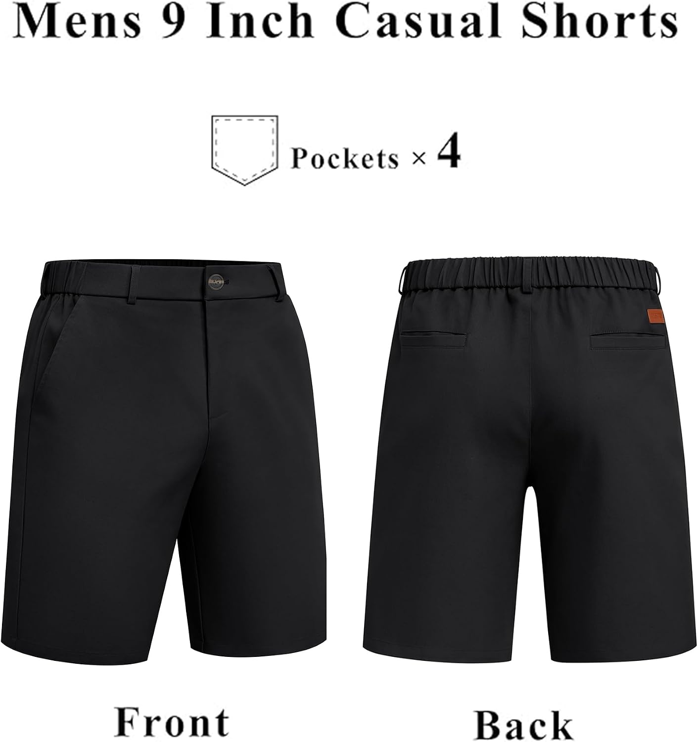 image:imageCOOFANDY Men Short Casual 9 Lightweight Cotton Comfort Stretch Dress Short Stretch Chino Short Lightweight Cotton Summer Shorts Breathable Elastic Waist Flat Front Stretch Dress Shorts Flat FrontBlack