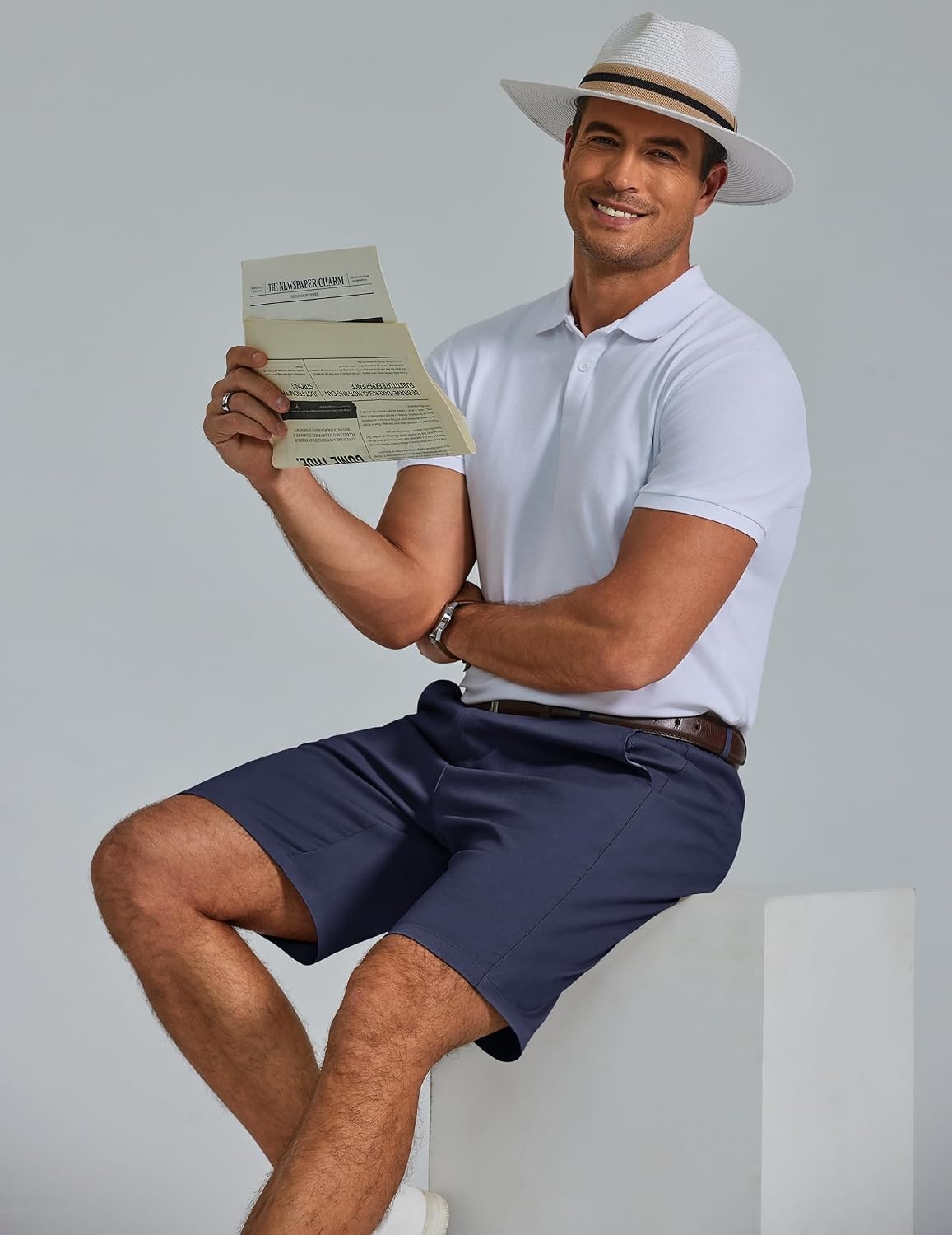 image:imageCOOFANDY Men Short Casual 9 Lightweight Cotton Comfort Stretch Dress Short Stretch Chino Short Lightweight Cotton Summer Shorts Breathable Elastic Waist Flat Front Stretch Dress Shorts Flat FrontNavy