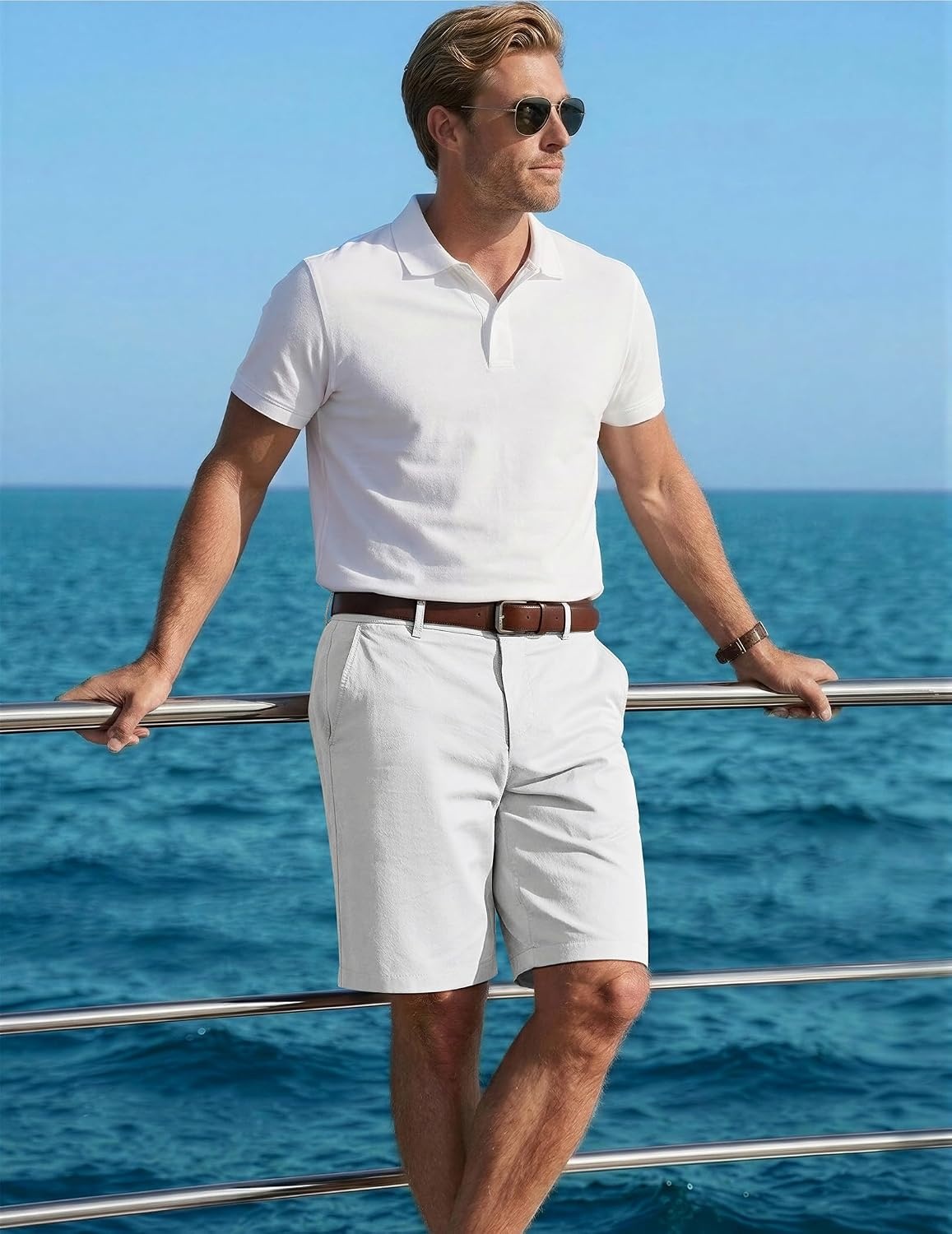 image:imageCOOFANDY Men Short Casual 9 Lightweight Cotton Comfort Stretch Dress Short Stretch Chino Short Lightweight Cotton Summer Shorts Breathable Elastic Waist Flat Front Stretch Dress Shorts Flat FrontWhite