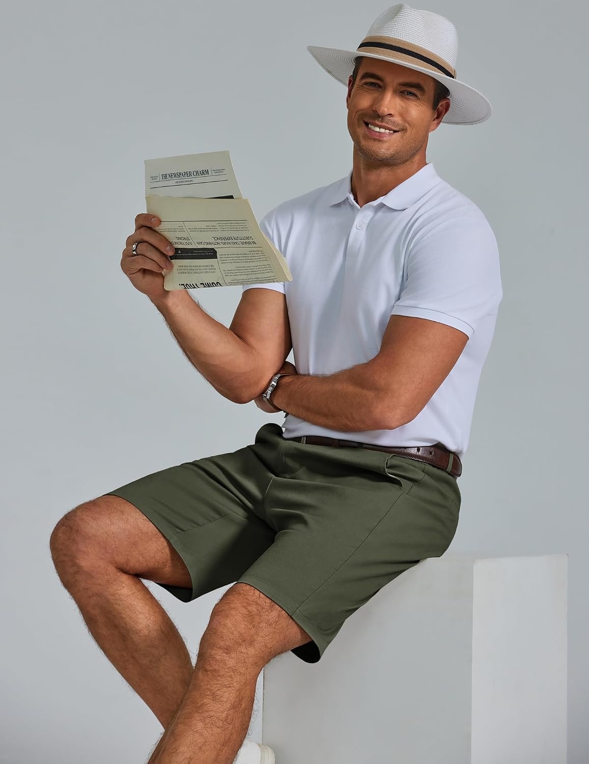 image:imageCOOFANDY Men Short Casual 9 Lightweight Cotton Comfort Stretch Dress Short Stretch Chino Short Lightweight Cotton Summer Shorts Breathable Elastic Waist Flat Front Stretch Dress Shorts Flat FrontGreen