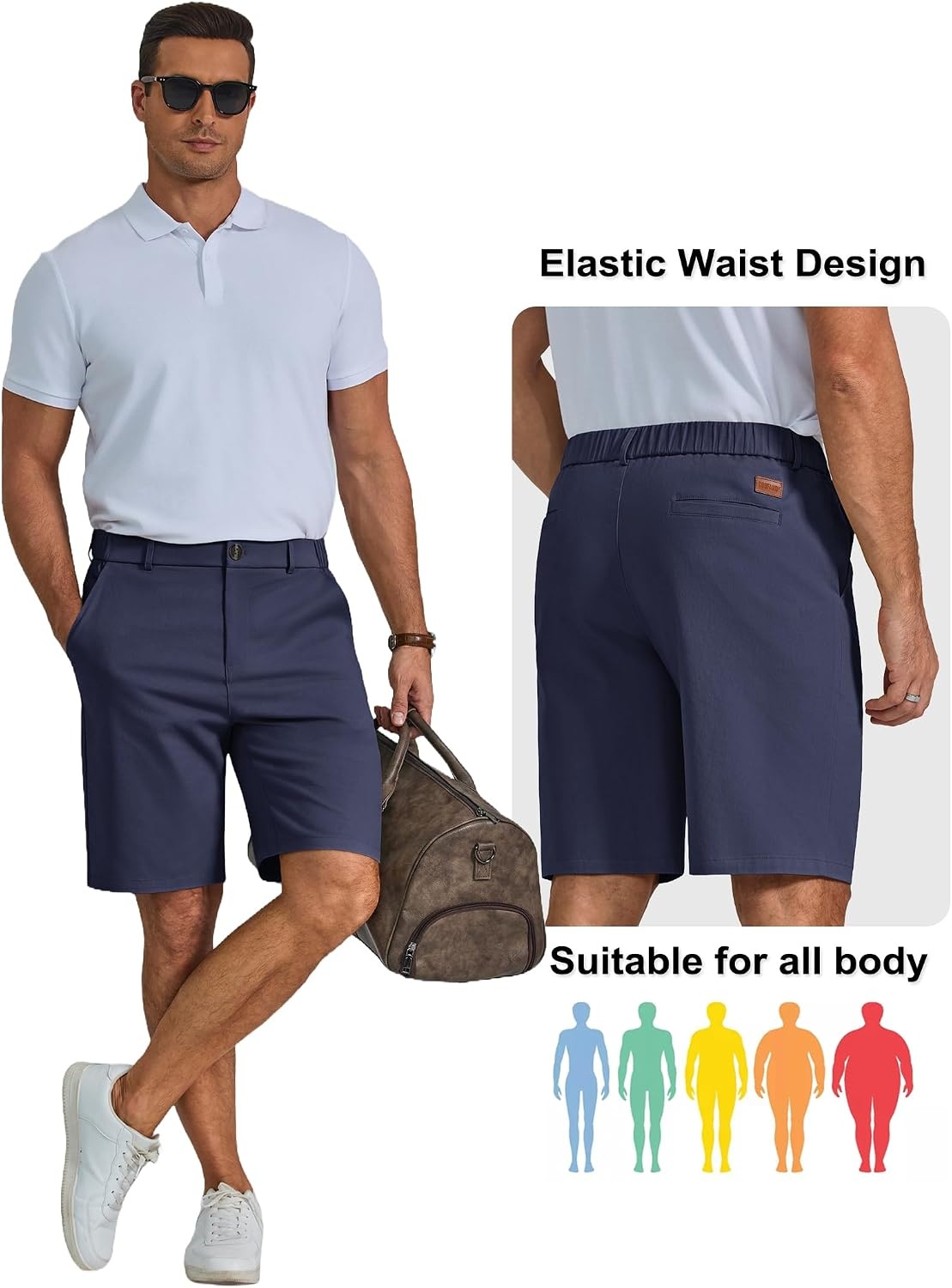 image:imageCOOFANDY Men Short Casual 9 Lightweight Cotton Comfort Stretch Dress Short Stretch Chino Short Lightweight Cotton Summer Shorts Breathable Elastic Waist Flat Front Stretch Dress Shorts Flat FrontNavy