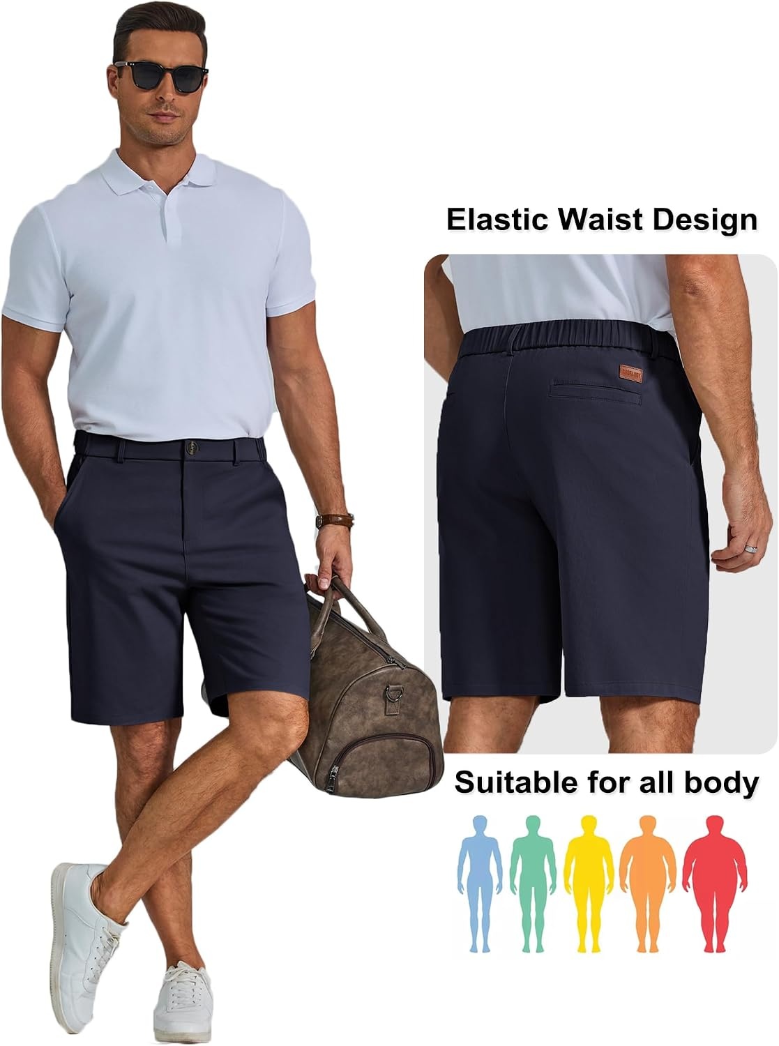 image:imageCOOFANDY Men Short Casual 9 Lightweight Cotton Comfort Stretch Dress Short Stretch Chino Short Lightweight Cotton Summer Shorts Breathable Elastic Waist Flat Front Stretch Dress Shorts Flat FrontNavy Blue
