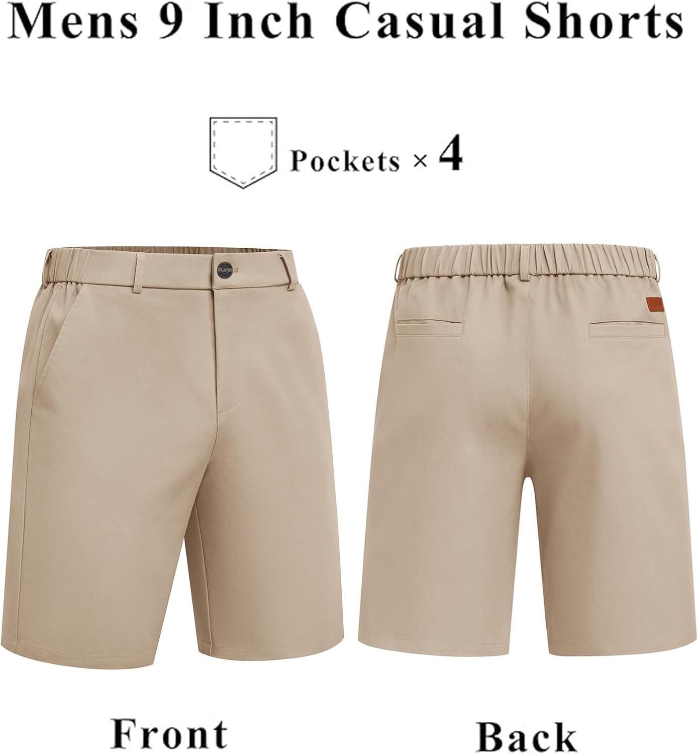 image:imageCOOFANDY Men Short Casual 9 Lightweight Cotton Comfort Stretch Dress Short Stretch Chino Short Lightweight Cotton Summer Shorts Breathable Elastic Waist Flat Front Stretch Dress Shorts Flat FrontLight Khaki