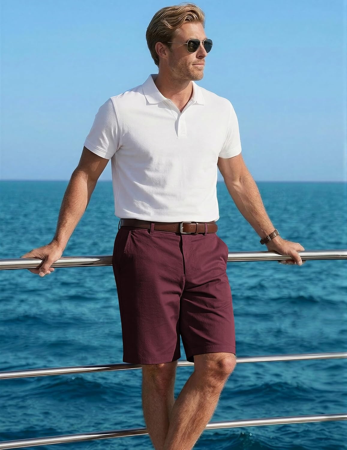 image:imageCOOFANDY Men Short Casual 9 Lightweight Cotton Comfort Stretch Dress Short Stretch Chino Short Lightweight Cotton Summer Shorts Breathable Elastic Waist Flat Front Stretch Dress Shorts Flat FrontWine