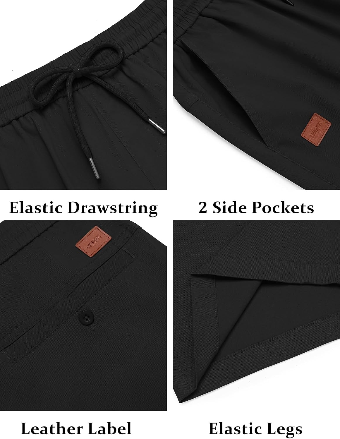 image:imageCOOFANDY Mens Casual Cotton 9 Shorts Drawstring Summer Beach Chino Shorts Elastic Waist Twill Cotton Fabric Deep Side Pockets 9 Inch Chino Length Regular Fit Leather Logo Summer Cruise VacationAblack