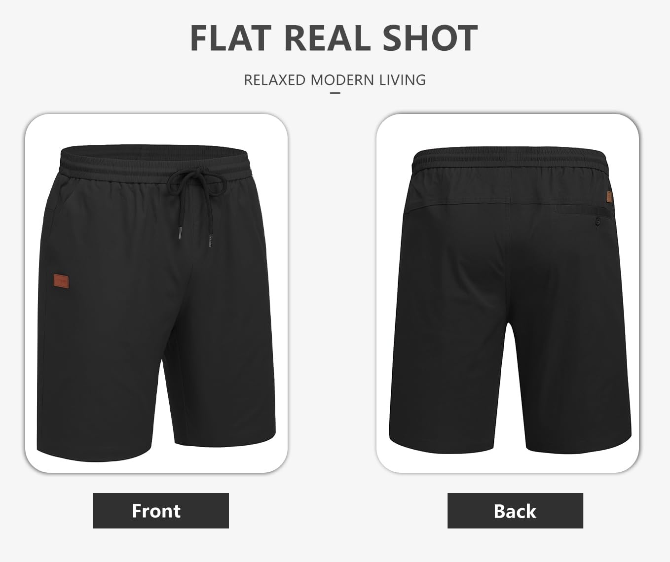 image:imageCOOFANDY Mens Casual Cotton 9 Shorts Drawstring Summer Beach Chino Shorts Elastic Waist Twill Cotton Fabric Deep Side Pockets 9 Inch Chino Length Regular Fit Leather Logo Summer Cruise VacationAblack