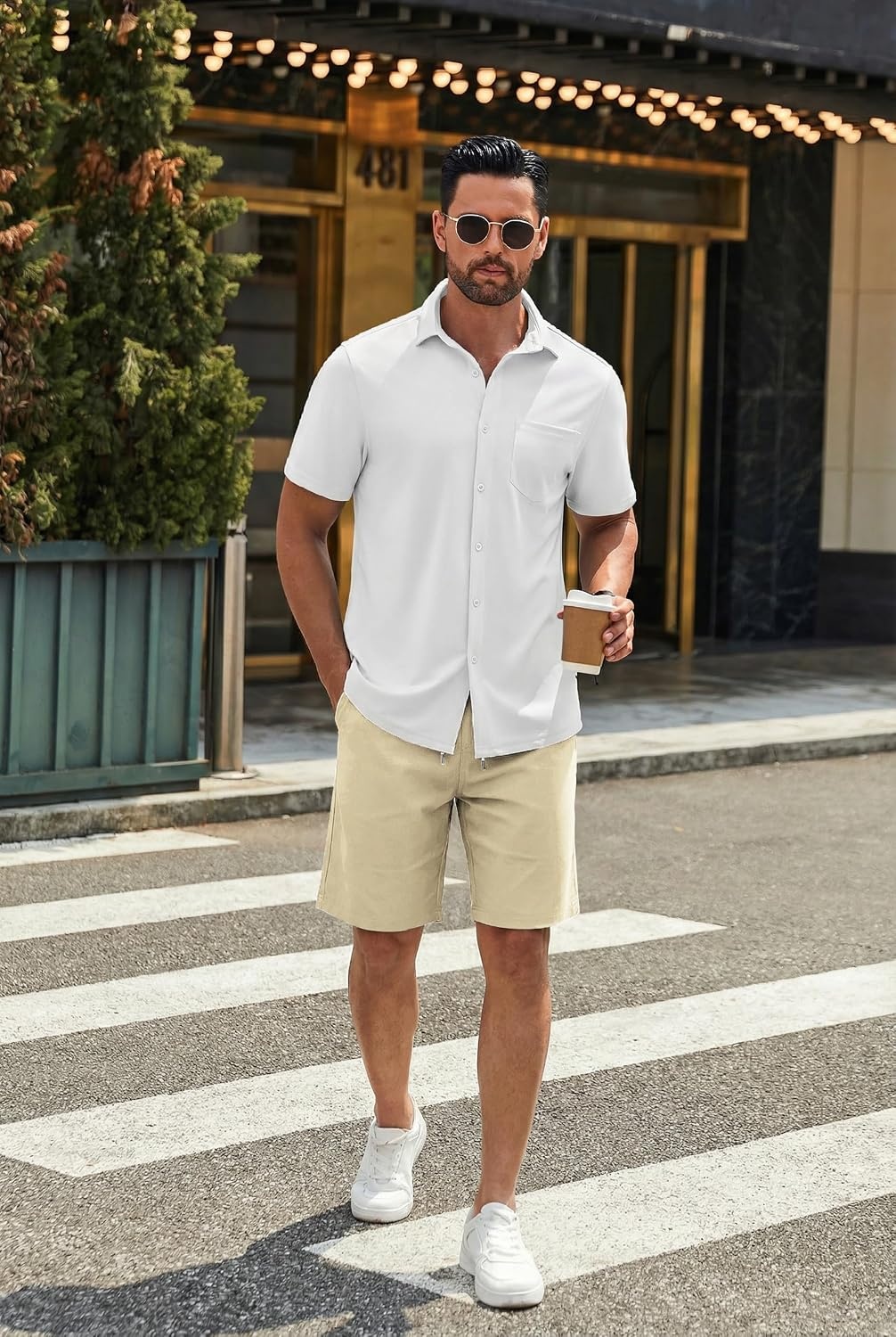 image:imageCOOFANDY Mens Casual Shorts Cotton Drawstring 9 inch Chino Shorts Stretch Elastic Waist Summer Beach Golf ShortsBeige