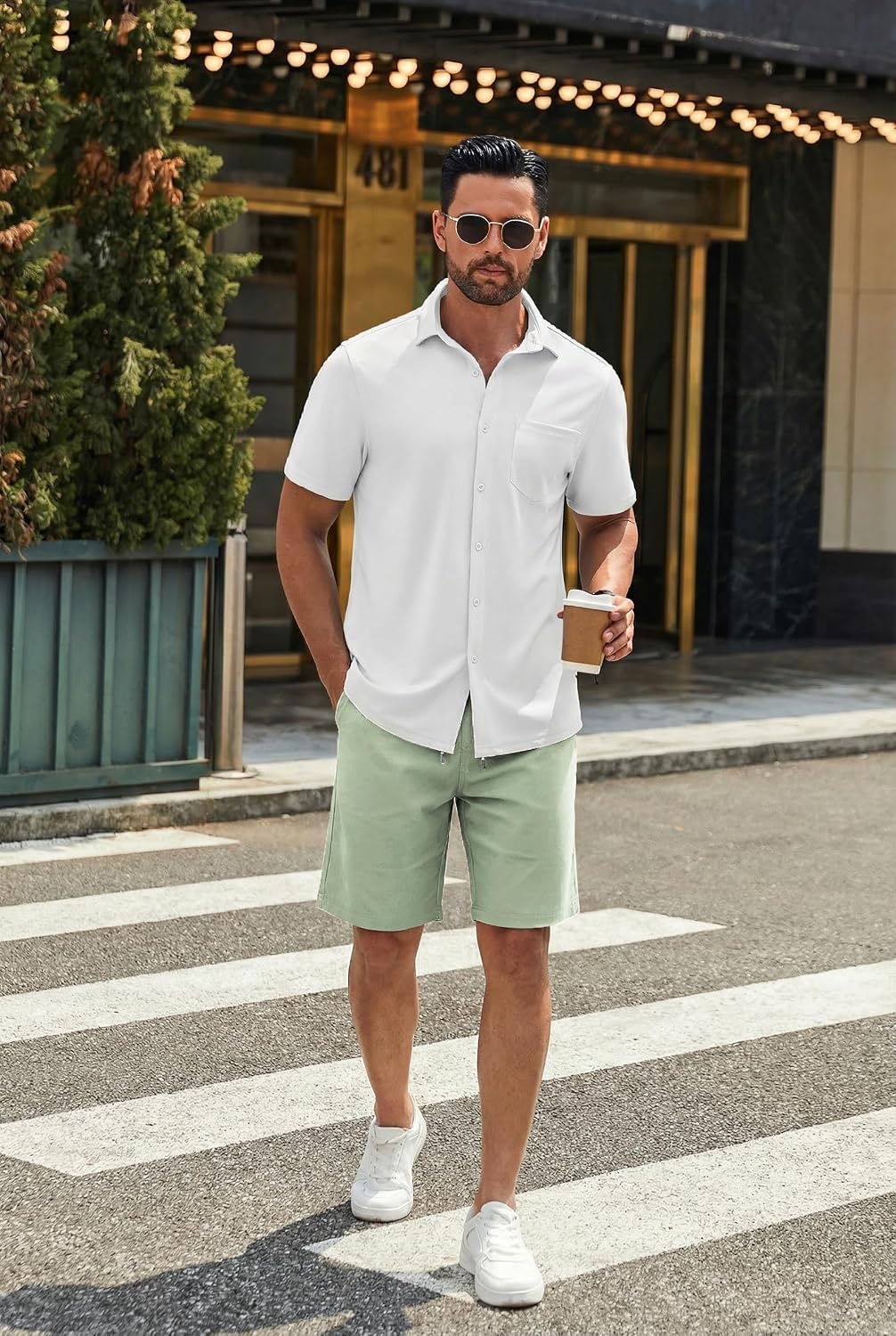 image:imageCOOFANDY Mens Casual Shorts Cotton Drawstring 9 inch Chino Shorts Stretch Elastic Waist Summer Beach Golf ShortsLight Green