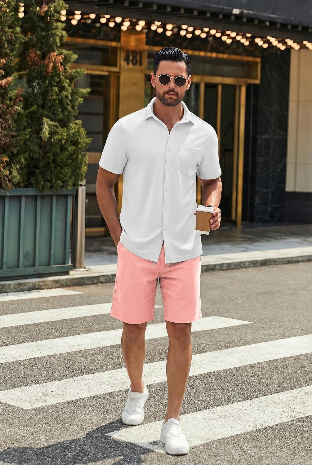 image:imageCOOFANDY Mens Casual Shorts Cotton Drawstring 9 inch Chino Shorts Stretch Elastic Waist Summer Beach Golf ShortsPink