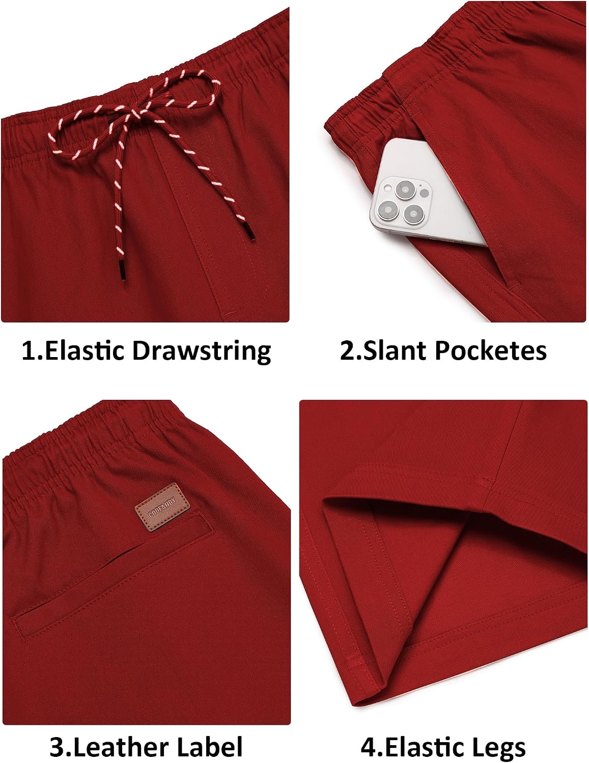 image:imageCOOFANDY Mens Casual Shorts Cotton Drawstring 9 inch Chino Shorts Stretch Elastic Waist Summer Beach Golf ShortsRed