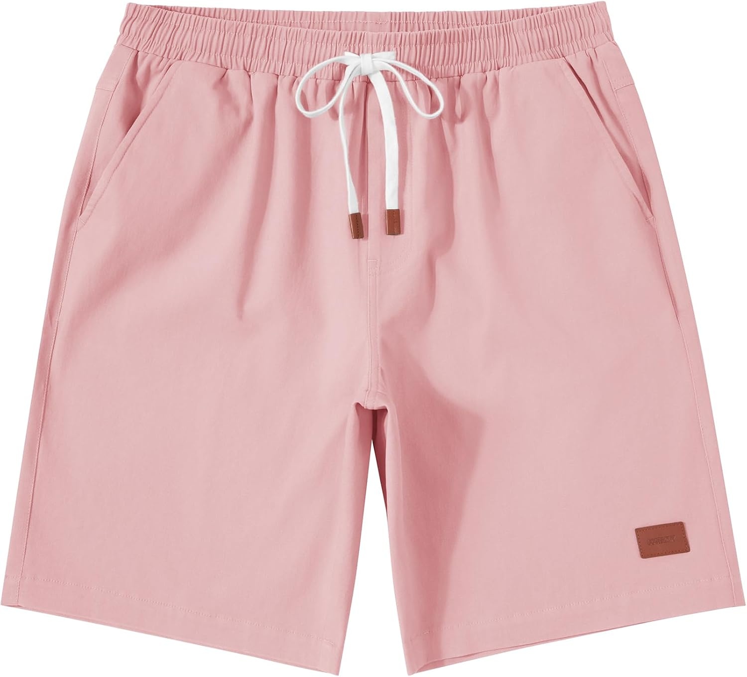 image:imageCOOFANDY Mens Cotton Chino Shorts 9 Inch Casual Shorts Summer Beach Shorts Stretch Twill ComfortElastic Waist with LeatherTipped Drawstring4 PocketsRelaxed FitEasy Movement for Active DaysPink