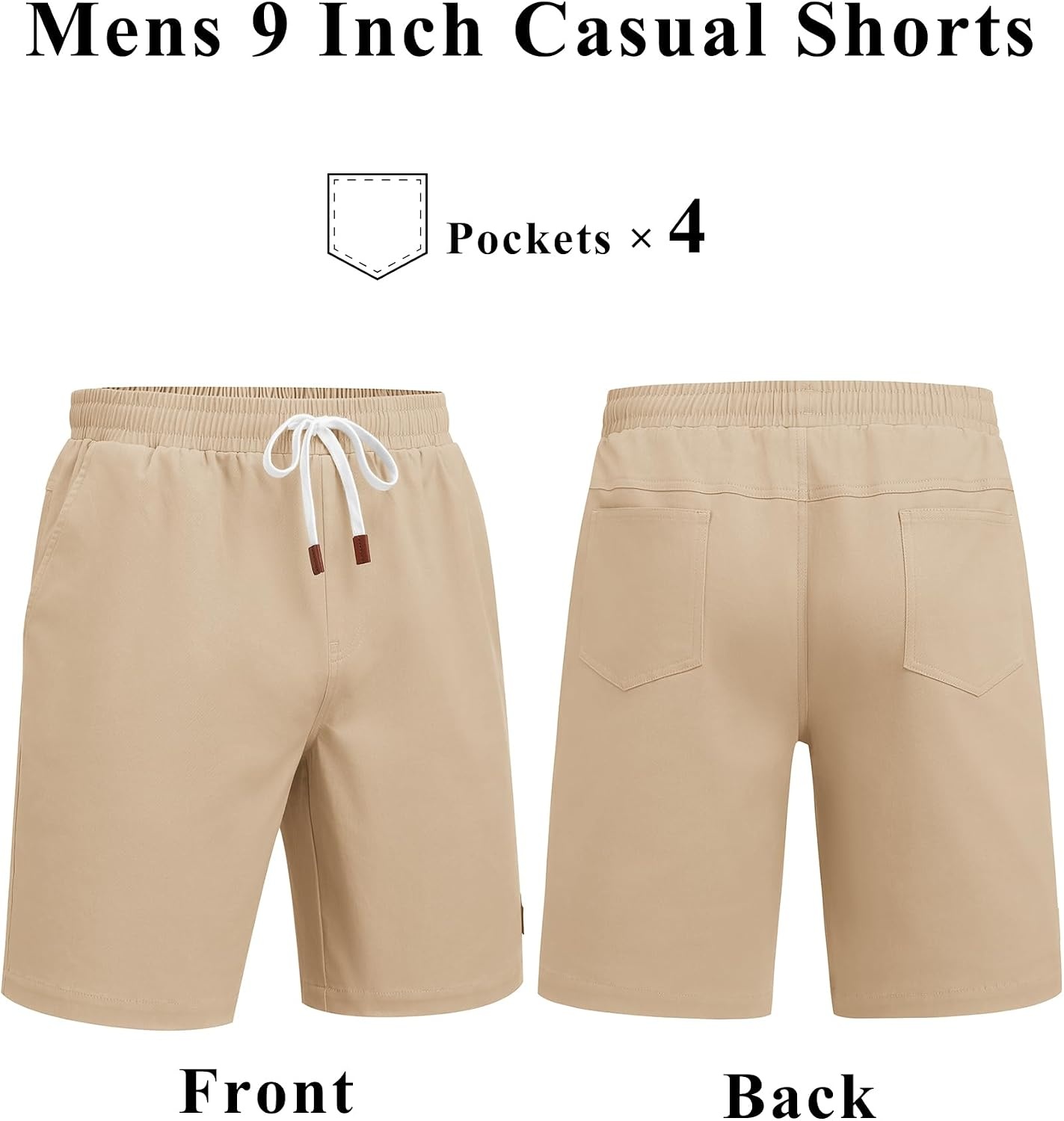 image:imageCOOFANDY Mens Cotton Chino Shorts 9 Inch Casual Shorts Summer Beach Shorts Stretch Twill ComfortElastic Waist with LeatherTipped Drawstring4 PocketsRelaxed FitEasy Movement for Active DaysKhaki