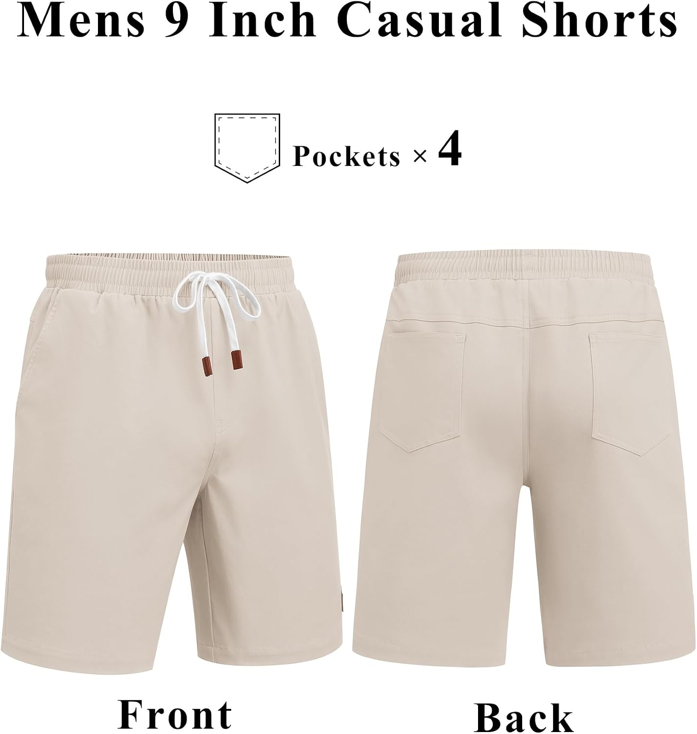 image:imageCOOFANDY Mens Cotton Chino Shorts 9 Inch Casual Shorts Summer Beach Shorts Stretch Twill ComfortElastic Waist with LeatherTipped Drawstring4 PocketsRelaxed FitEasy Movement for Active DaysLight Khaki