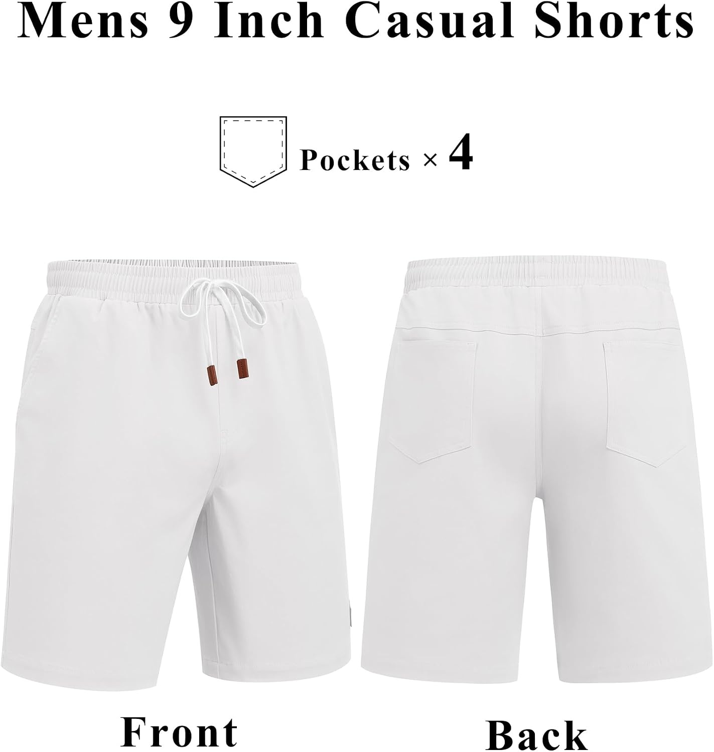 image:imageCOOFANDY Mens Cotton Chino Shorts 9 Inch Casual Shorts Summer Beach Shorts Stretch Twill ComfortElastic Waist with LeatherTipped Drawstring4 PocketsRelaxed FitEasy Movement for Active DaysWhite