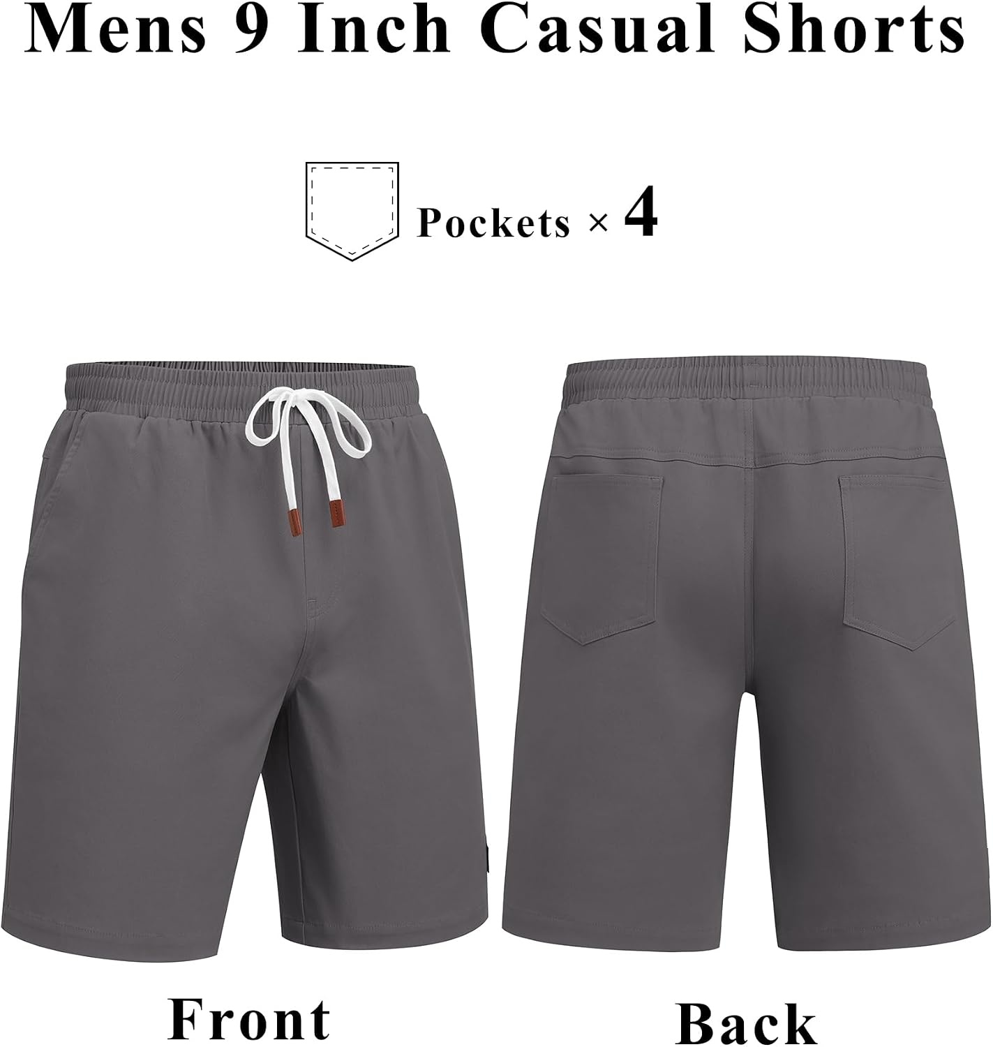 image:imageCOOFANDY Mens Cotton Chino Shorts 9 Inch Casual Shorts Summer Beach Shorts Stretch Twill ComfortElastic Waist with LeatherTipped Drawstring4 PocketsRelaxed FitEasy Movement for Active DaysDark Gray