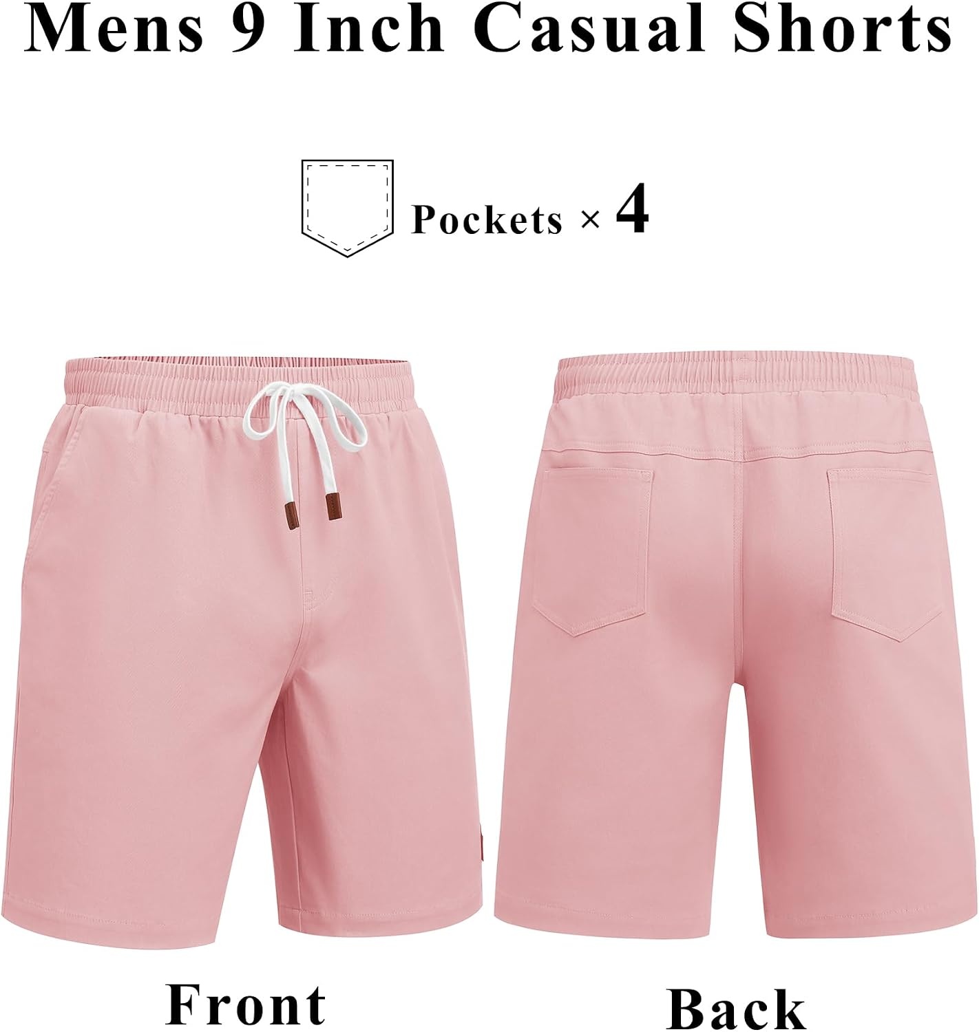 image:imageCOOFANDY Mens Cotton Chino Shorts 9 Inch Casual Shorts Summer Beach Shorts Stretch Twill ComfortElastic Waist with LeatherTipped Drawstring4 PocketsRelaxed FitEasy Movement for Active DaysPink