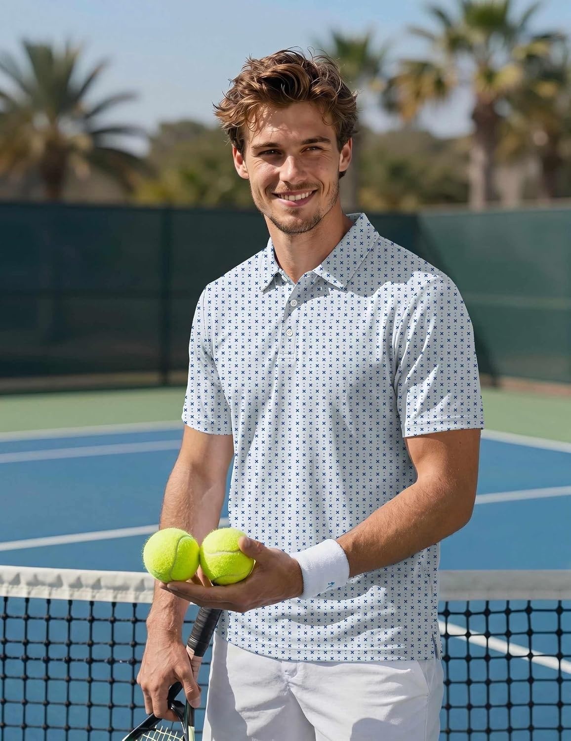 image:imageCOOFANDY Mens Golf Polo Shirts Short Sleeve Quick Dry Moisture Wicking Performance Collared Golf Shirt for MenGeometric Cross Print