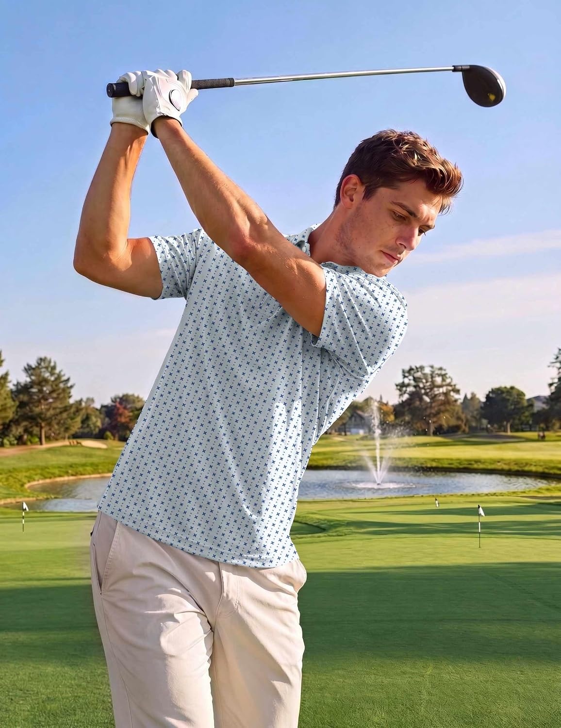 image:imageCOOFANDY Mens Golf Polo Shirts Short Sleeve Quick Dry Moisture Wicking Performance Collared Golf Shirt for MenGeometric Cross Print