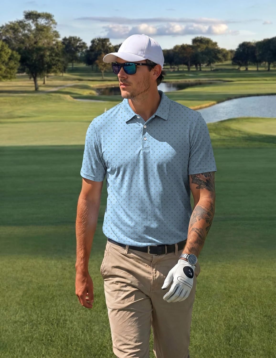 image:imageCOOFANDY Mens Golf Polo Shirts Short Sleeve Quick Dry Moisture Wicking Performance Collared Golf Shirt for MenMicro Geometric